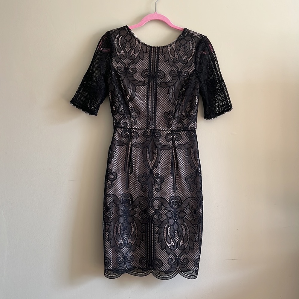Reiss Zola Black Lace Midi Dress • Size 4 • Elegant Evening Cocktail Style